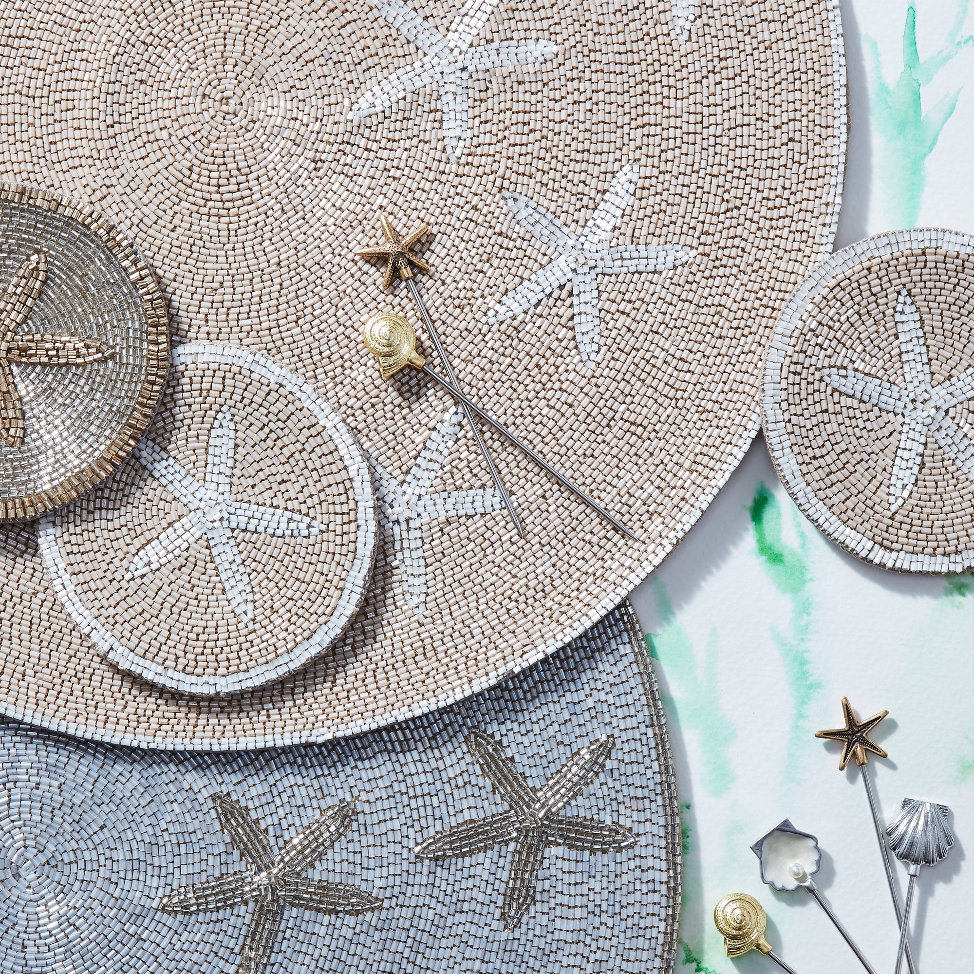 Starfish Hand Beaded Placemat in Taupe