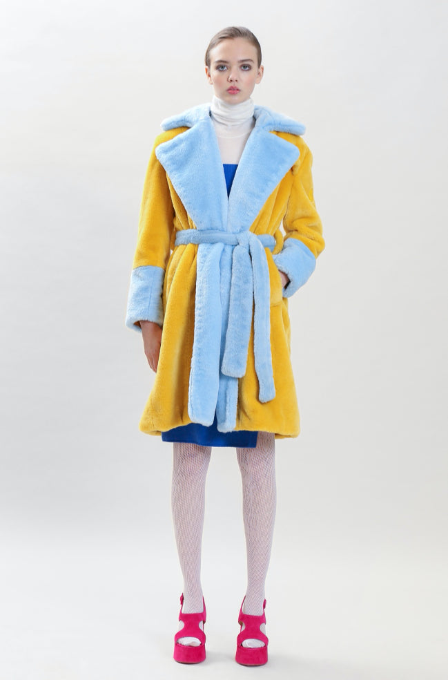 Juliette Faux Fur Coat in Yellow