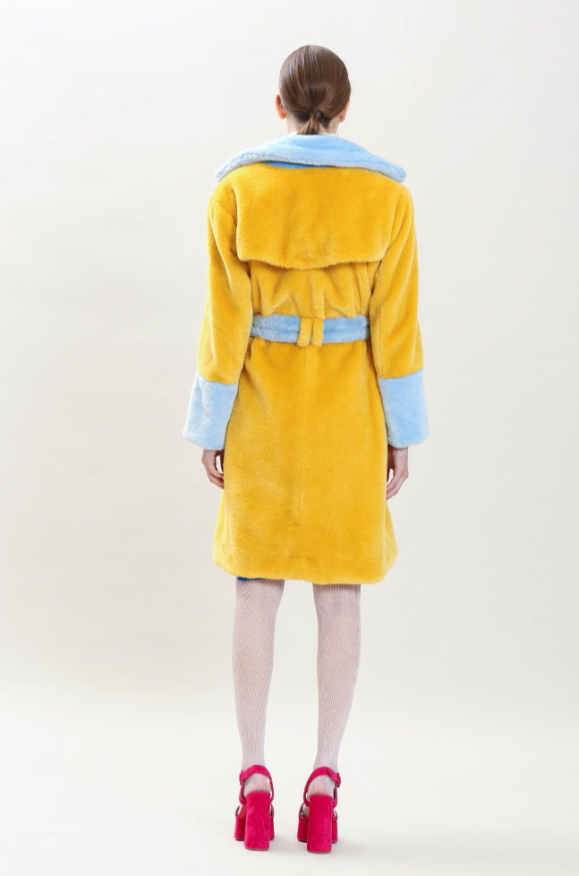 Juliette Faux Fur Coat in Yellow