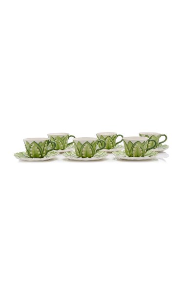 Set-Of-Six Lily Of The Valley Ceramic Breakfast Cup and Saucer