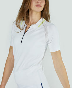 Zip Front Knit Polo in White