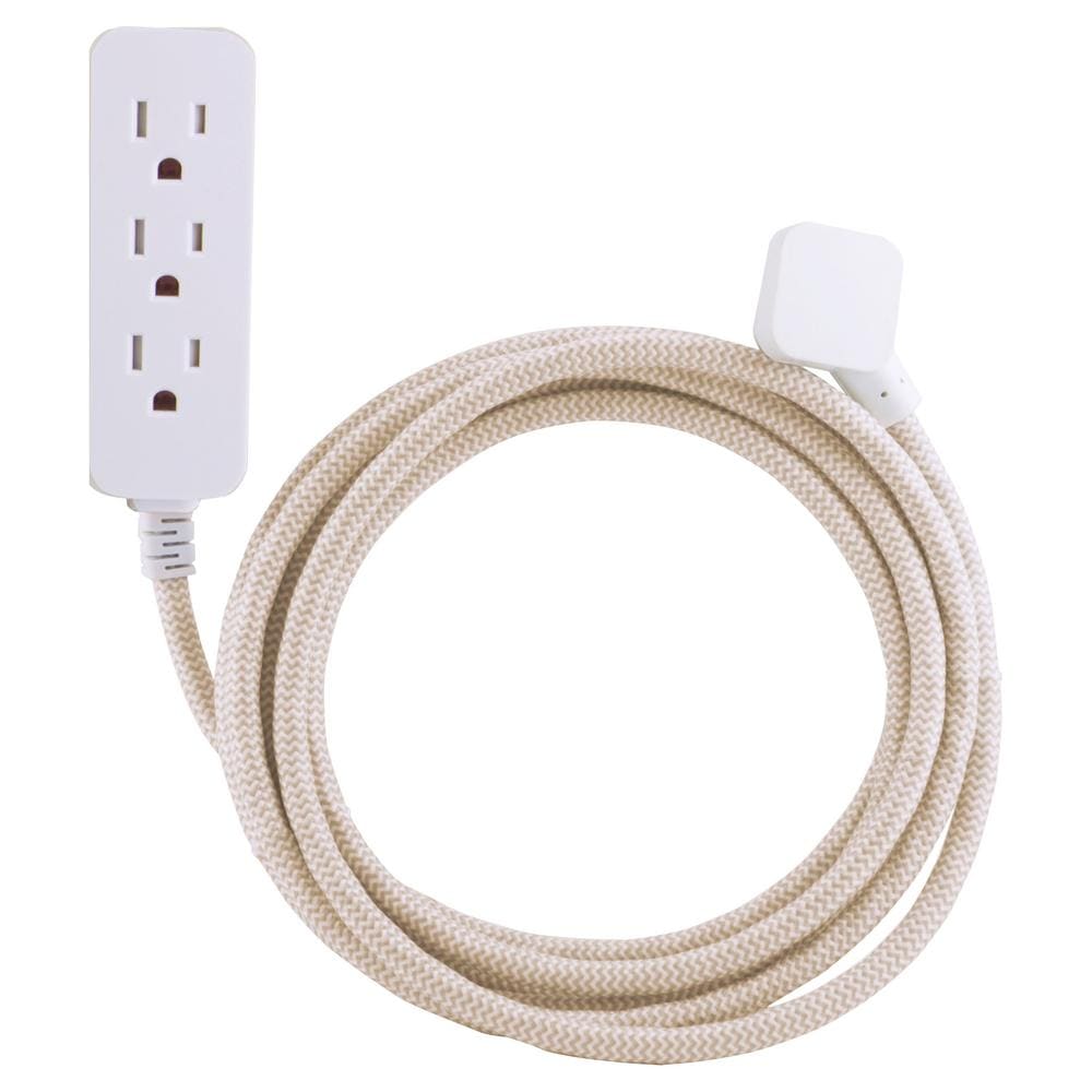 10 ft. Decor Extension Cord with 3 Grounded Outlets Surge Protection, Light Brown/White