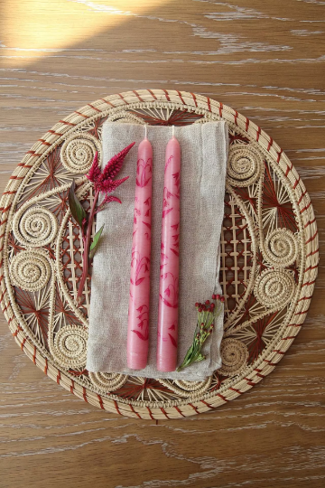 Pink Lily of the Valley Hand-Painted Taper Candles, Set of Two