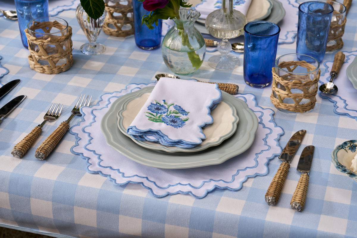 Blue Lotus Placemat and Napkin Set in White