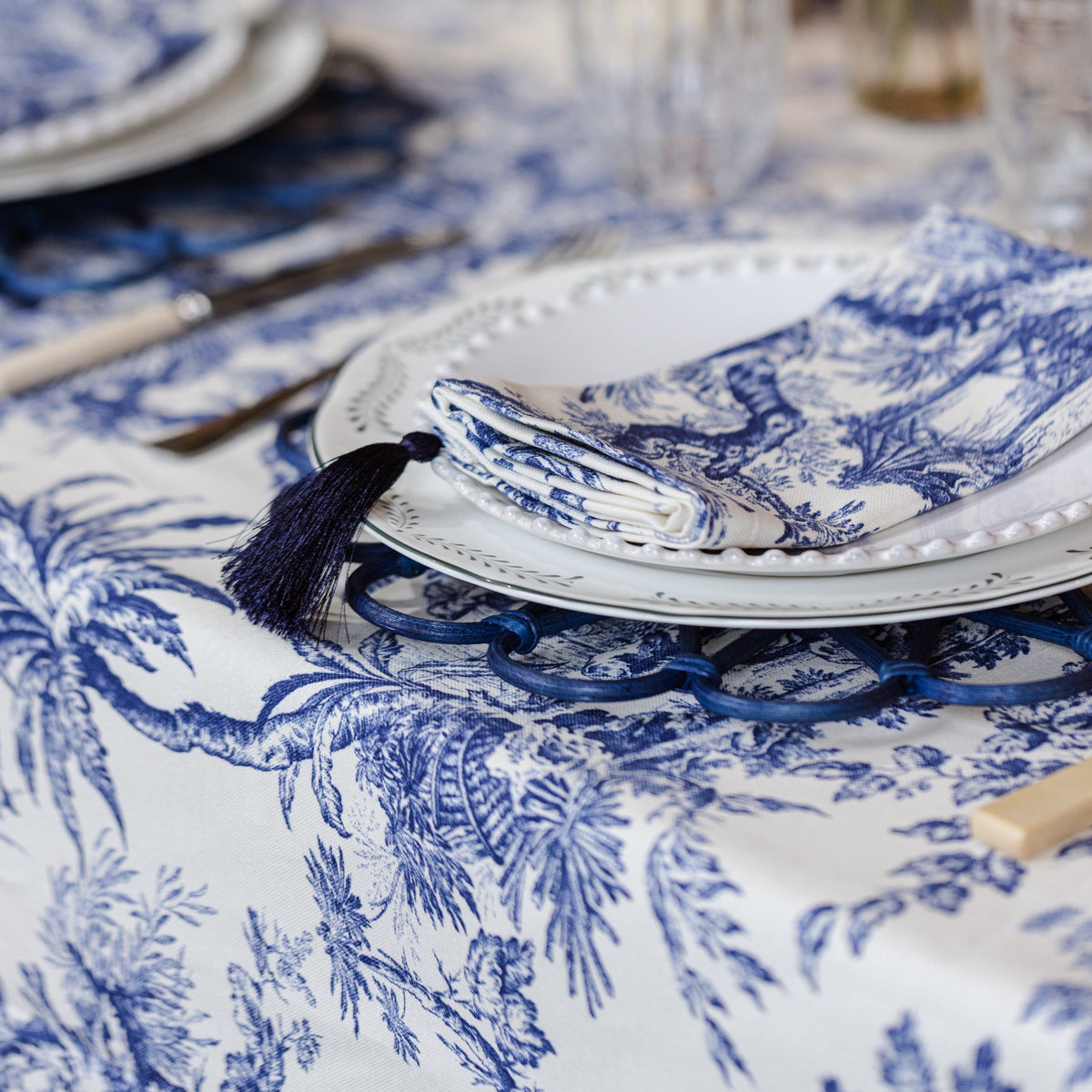 Blue Toile Tablecloth