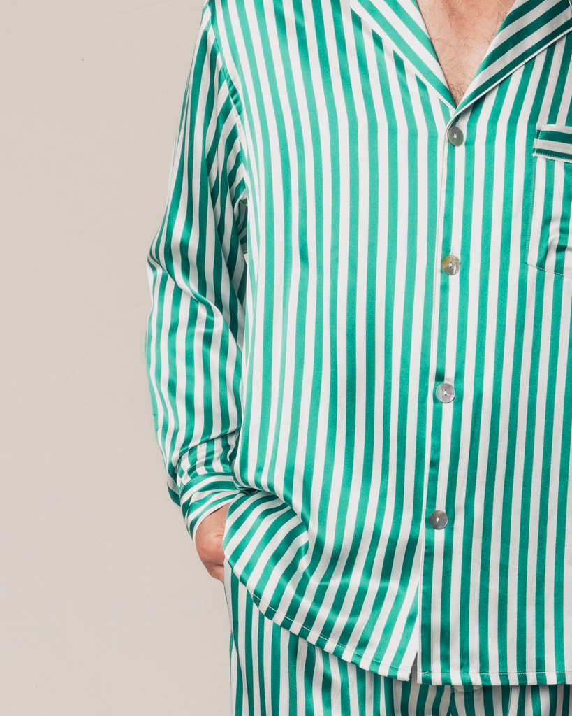 Men's Mulberry Silk Green Stripe Luxe Pajama