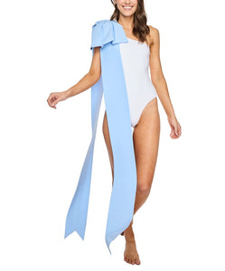 Milly White One-Piece With Blue Bow
