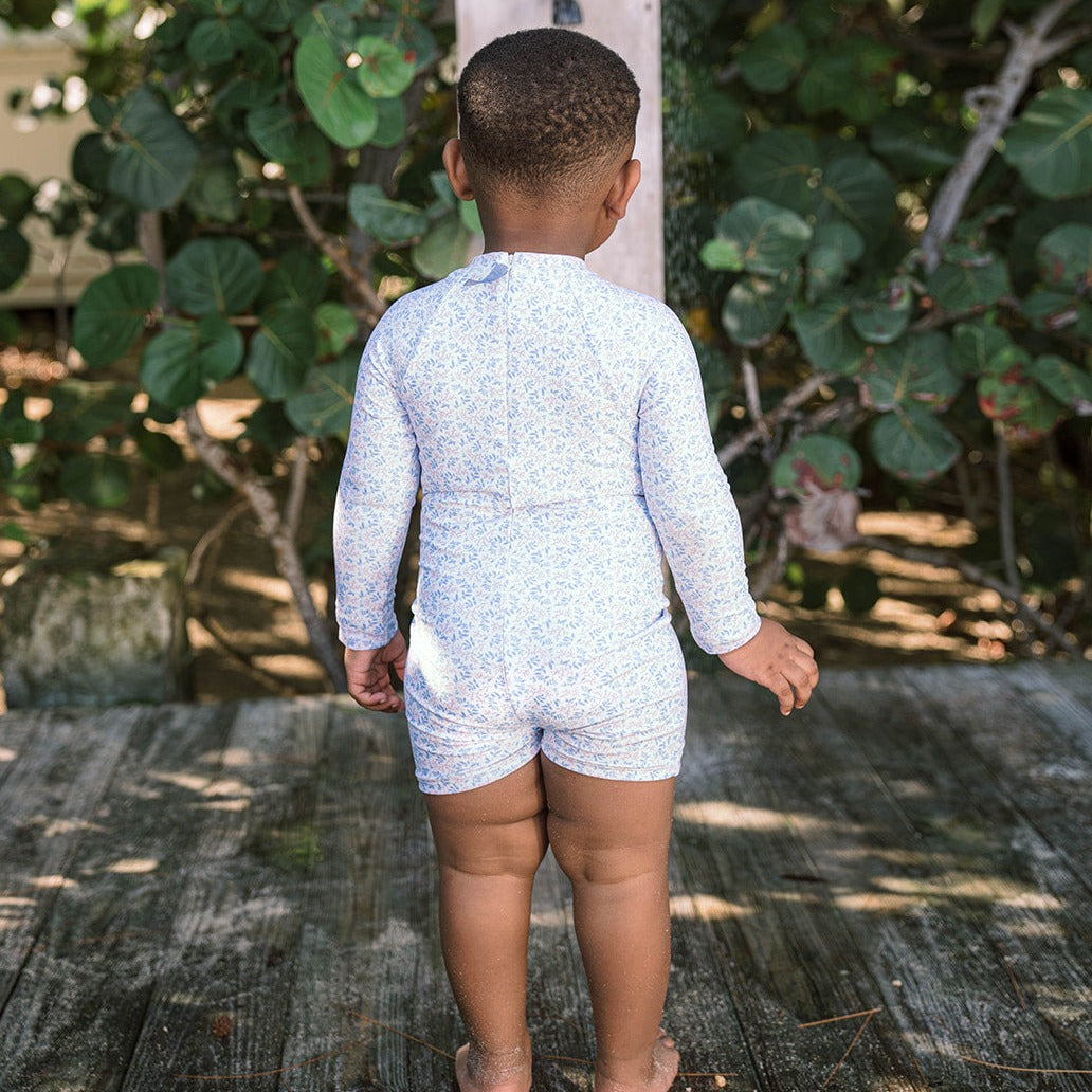 Children's Unisex Briland Blue Botanic Long Sleeve Rashguard One Piece