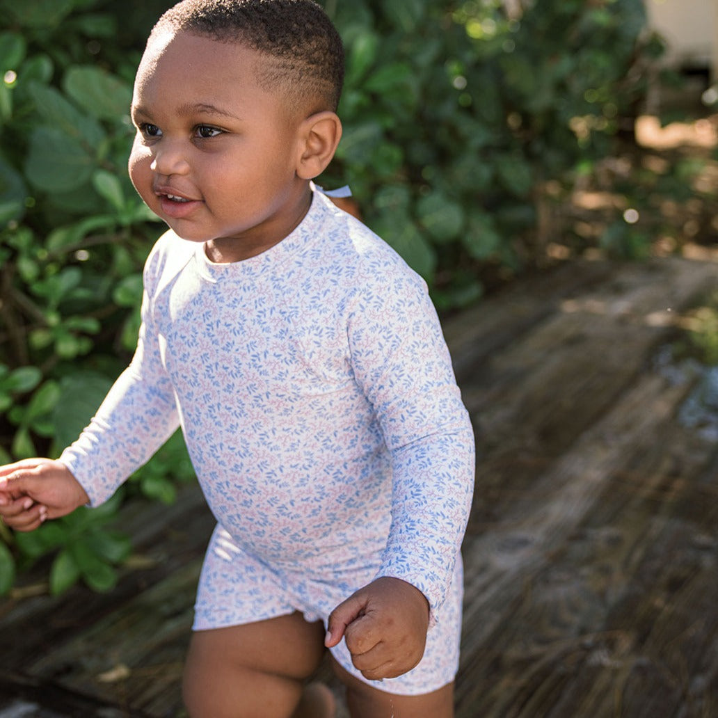 Children's Unisex Briland Blue Botanic Long Sleeve Rashguard One Piece