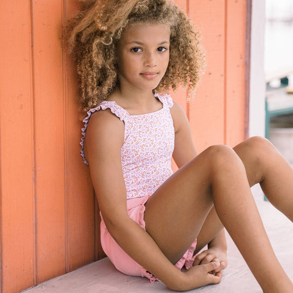Girls Conch Pink Ruffle French Terry Shorts