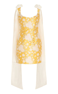 Celestia Yellow Floral Brocade Corset Mini Dress