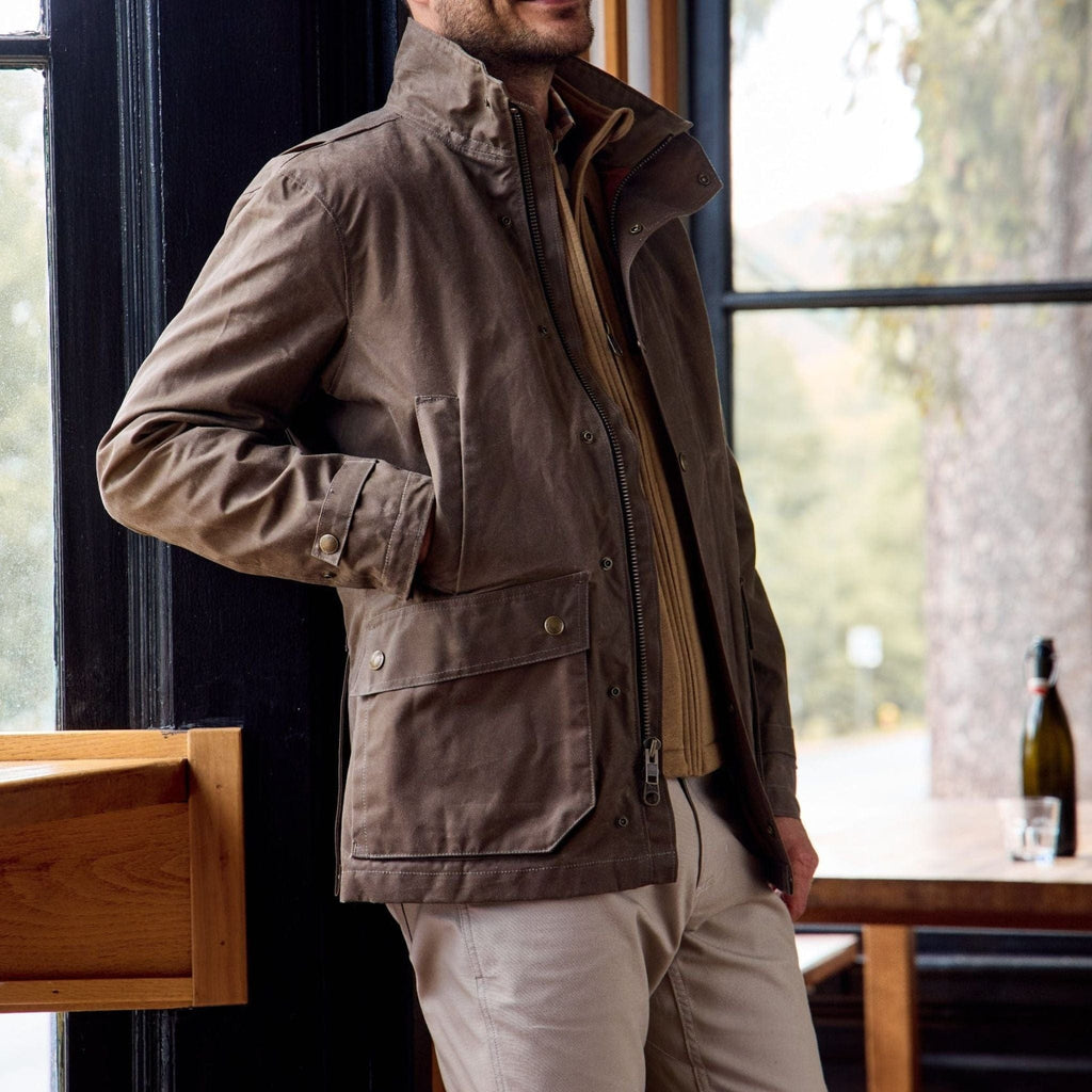the long haul jacket in tobacco waxed canvas in sleeves provide a tailored silhouette Waxed Canvas Jacket | Tensaw