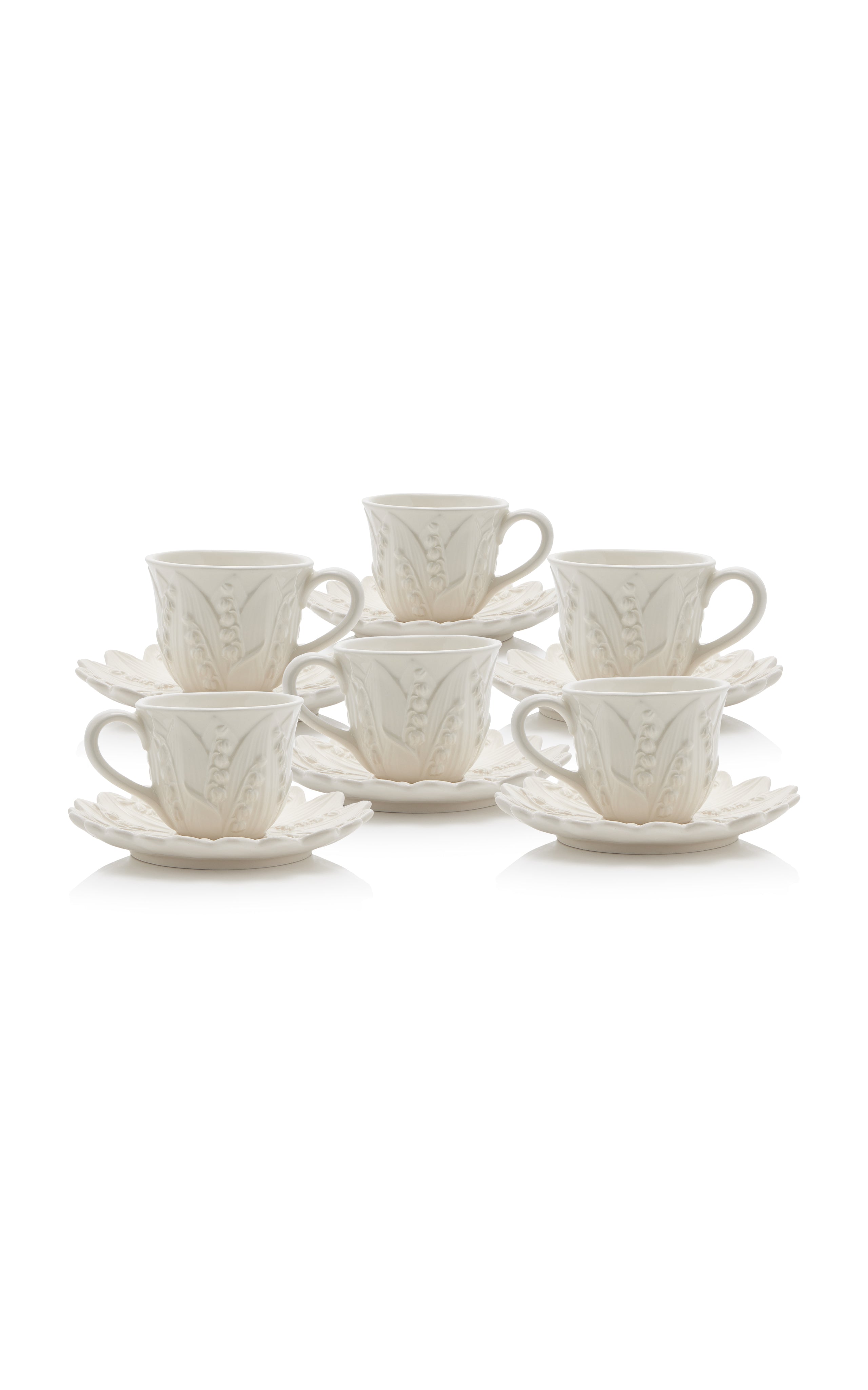 Set-of-Six Lily of the Valley Ceramic Tea Cup and Saucers