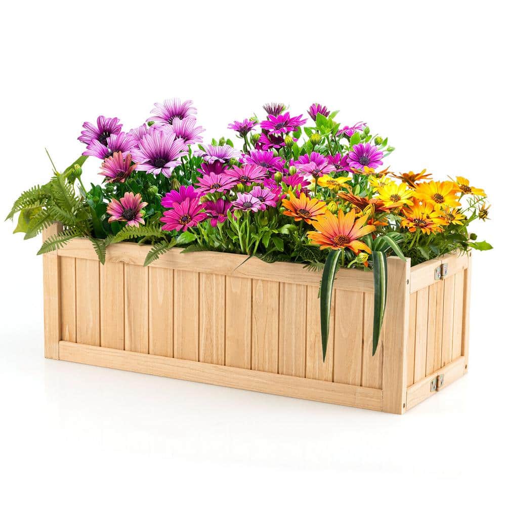 27.5 in. x 12 in. Outdoor Natural Wood Ground Planter Box Folding Raised Plant Container with Drainage Hole(1-Pack)