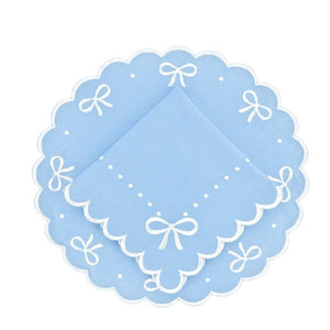 Embroidered blue napkin with bows, luxury napkin