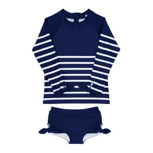 Girls Navy Breton Stripe Rashguard Set