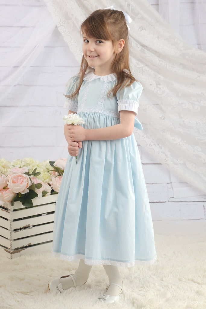 Blue Heirloom dress for girls, classic Girls dresses | Over The Moon Blue Heirloom dress for girls, classic Girls dresses | Over The Moon