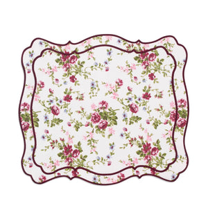 OTM Exclusive: Aline Placemat and Napkin Set in Pink with Burgundy Embroidery