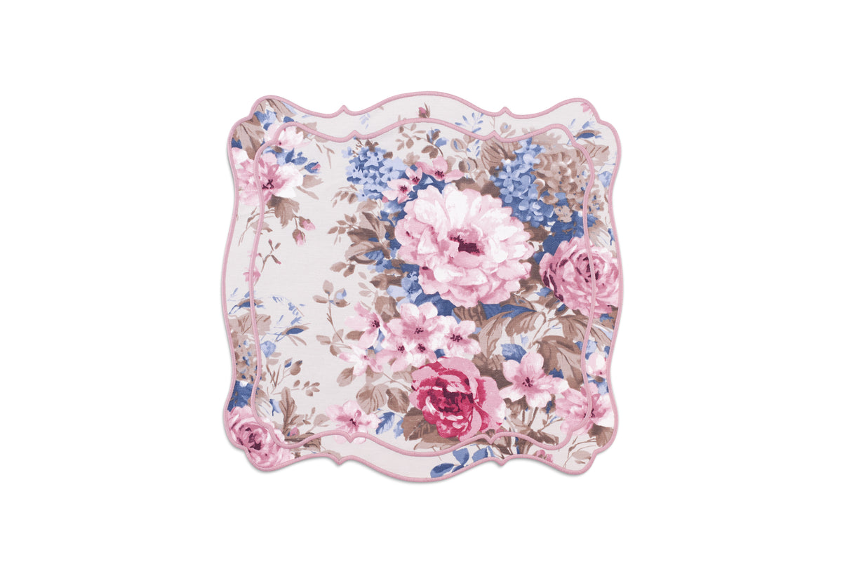 OTM Exclusive: Aline Placemat and Napkin Set in Cream with Rose Quartz Embroidery