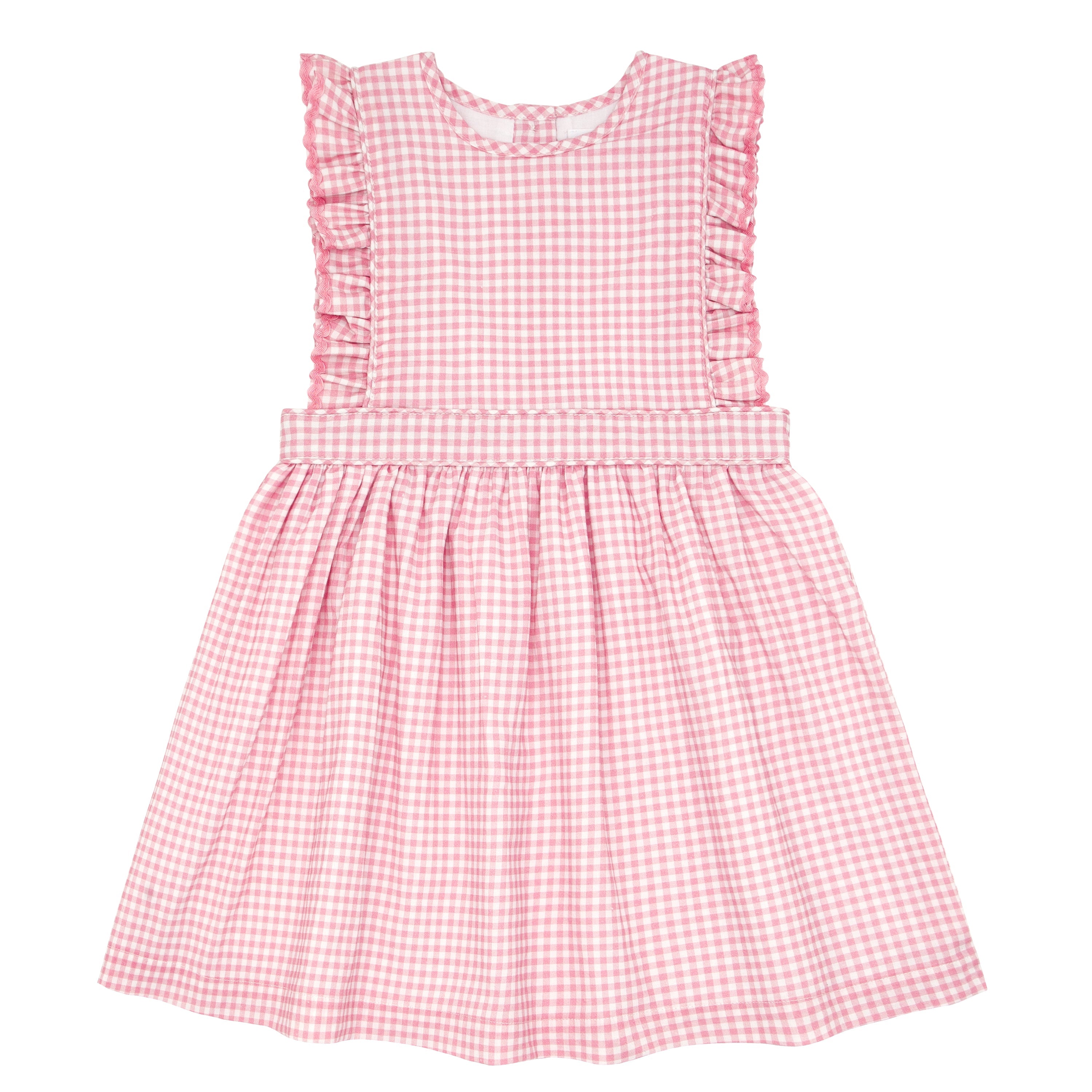 Girl's Pink Guava Gingham Pinafore Dress