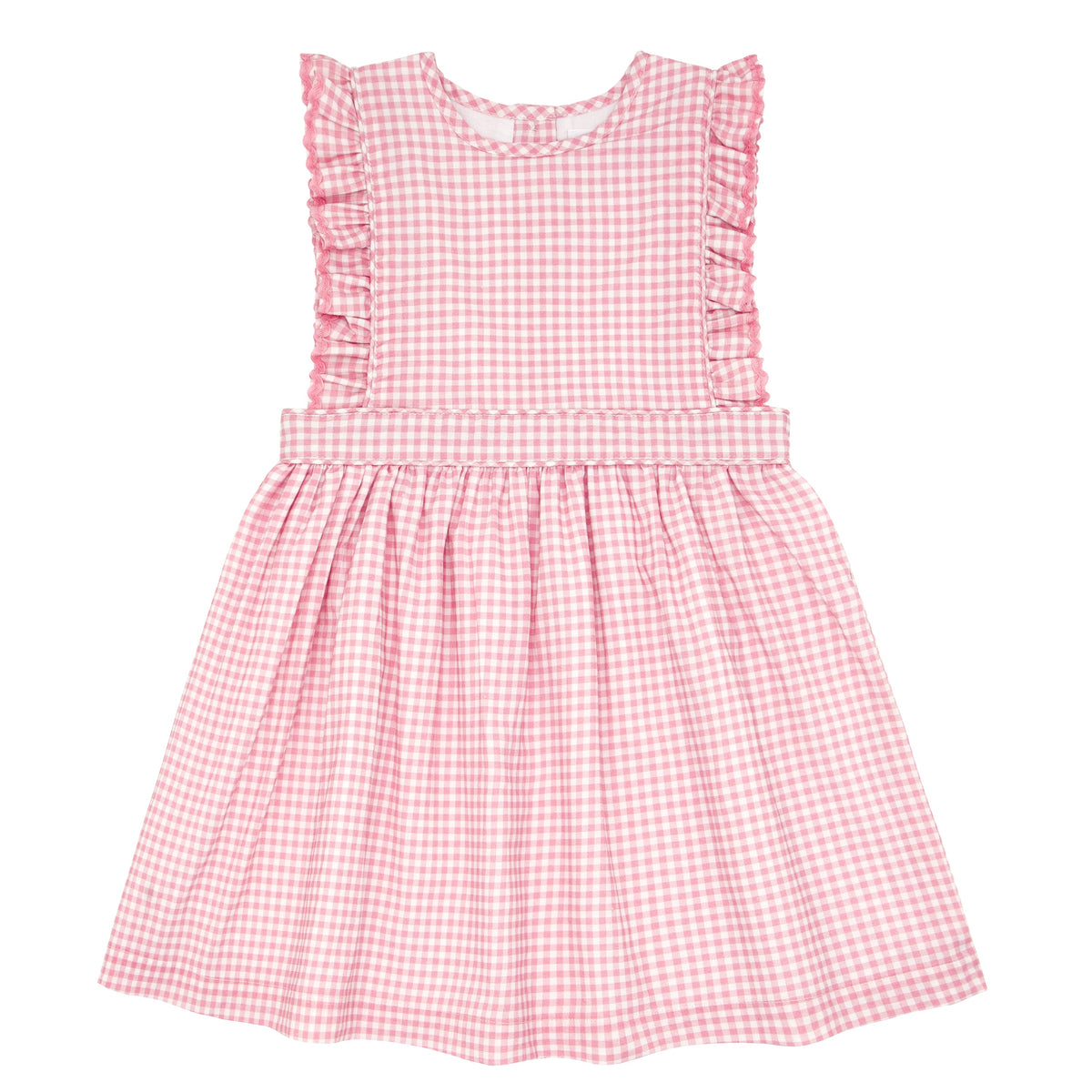 Girl's Pink Guava Gingham Pinafore Dress