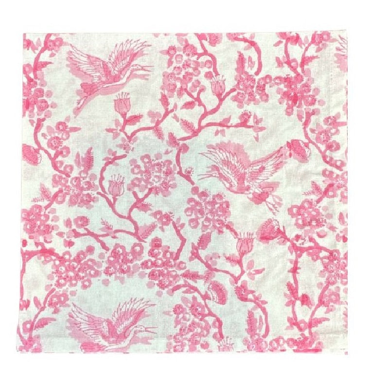 Pink toile napkin with birds