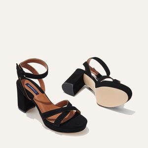 The Platform Sandal in Black Suede