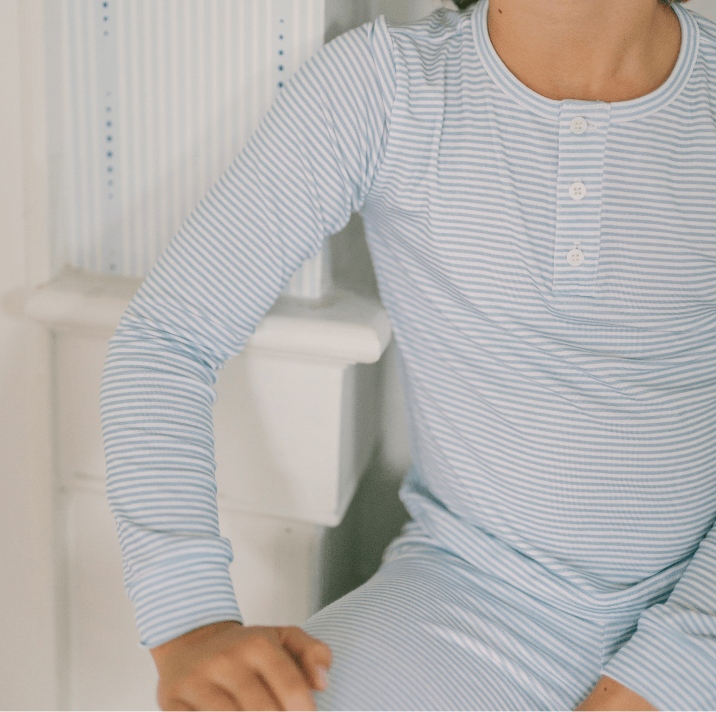 Unisex Powder Blue Stripe Pima Pajamas Set