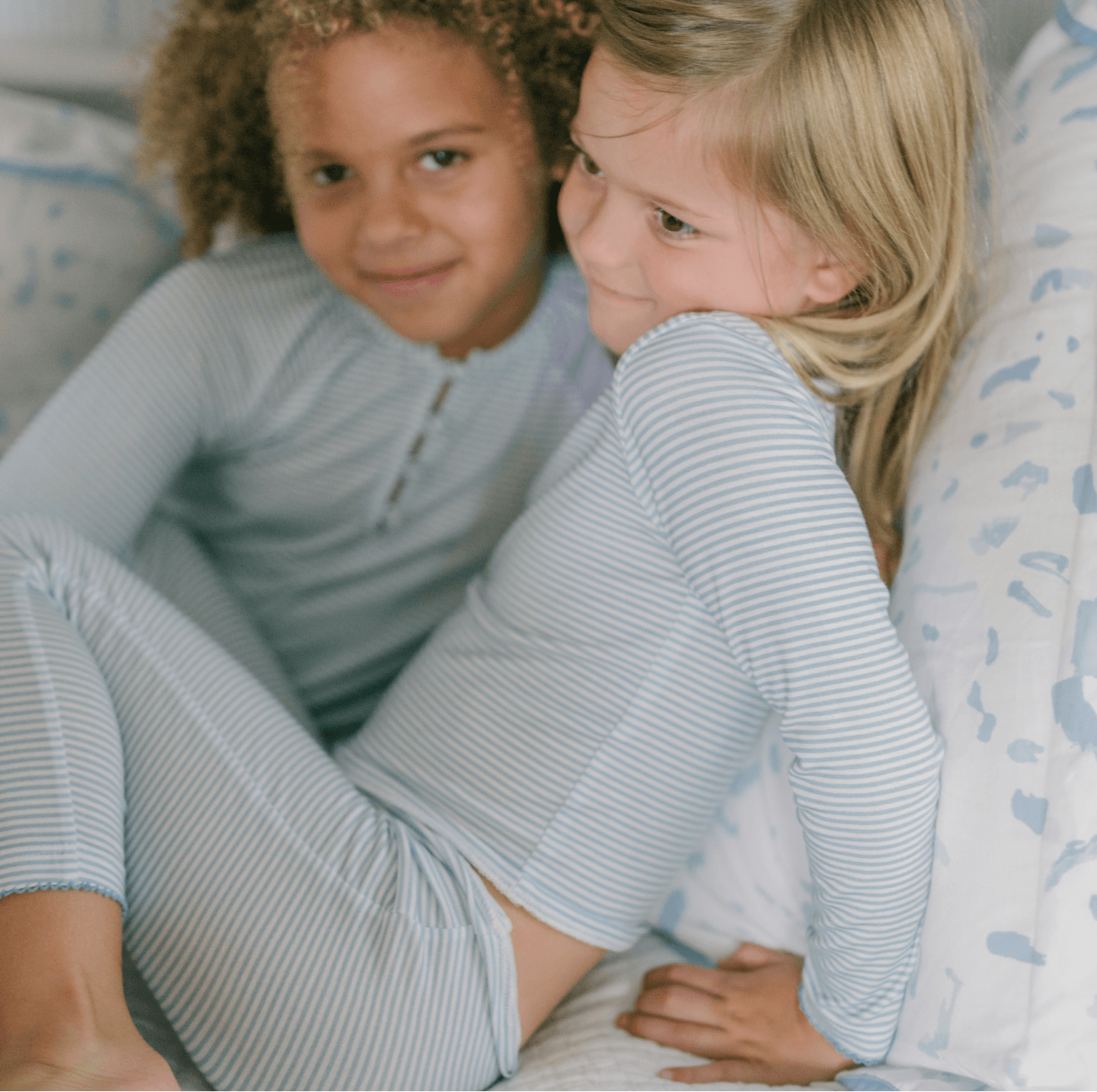 Girls Powder Blue Stripe Pima Pajamas Set