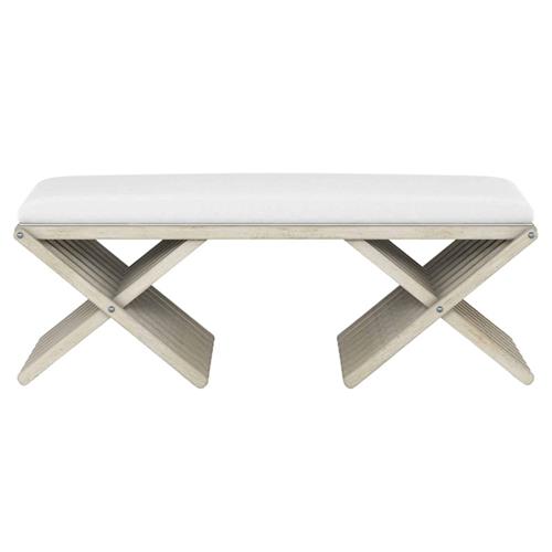 Carlin French Country White Upholstered Seat Beige Wood Bedroom Bench