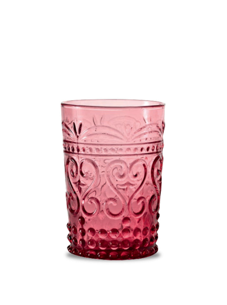 Front view of Provenzale Tumbler Rock in amethyst purple showcasing embossed scroll and beaded dot texture on white background