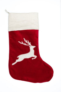 Christmas Stockings Reindeer Hand Embroidery on Velvet