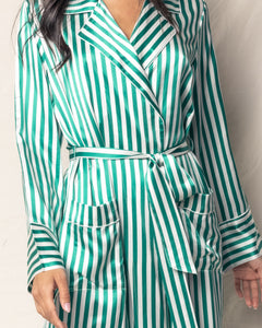 Women's Mulberry Silk Green Stripe Long Robe