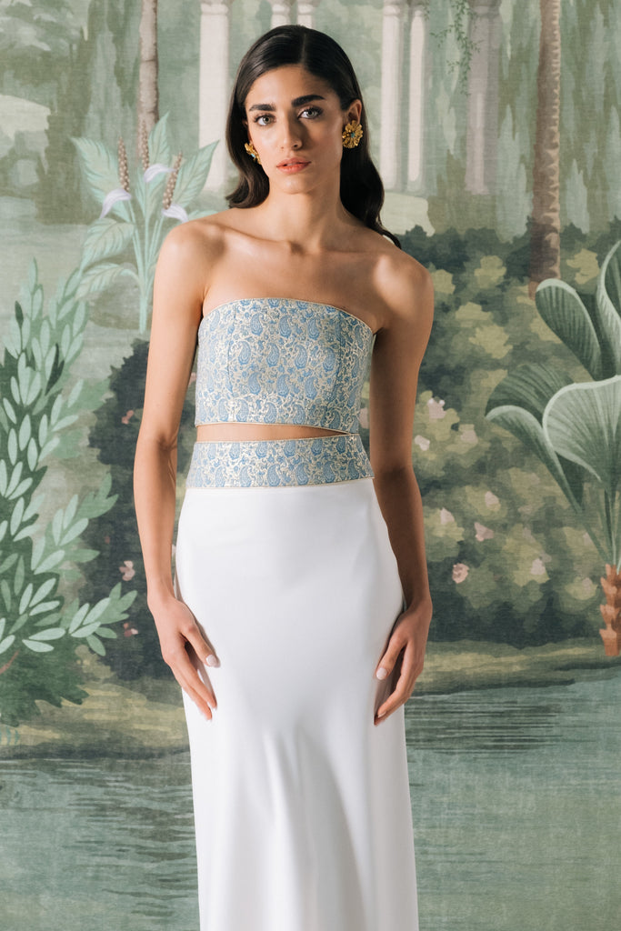Termeh Jahan Top in Blue & Silver Paisley