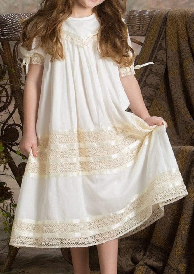 Savannah Lace Flower Girl Dress in Ivory