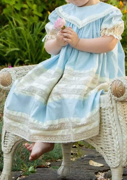 Savannah Lace Heirloom Dress in Blue 7Y / Light Blue Savannah Lace Heirloom Dress in Blue 7Y / Light Blue
