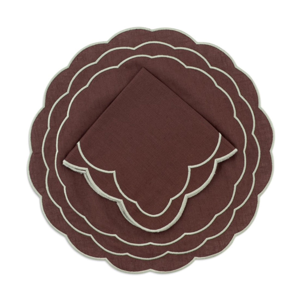 Sofia Linen Brown Placemat with Fern Green Embroidery