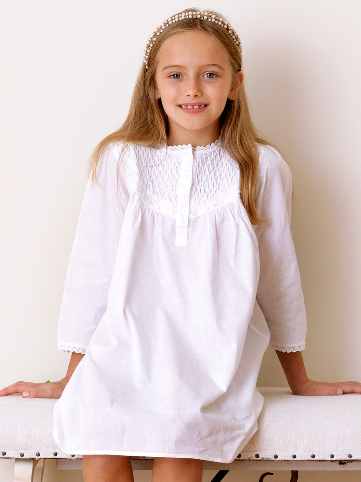 Girls white cotton clearance nightgown