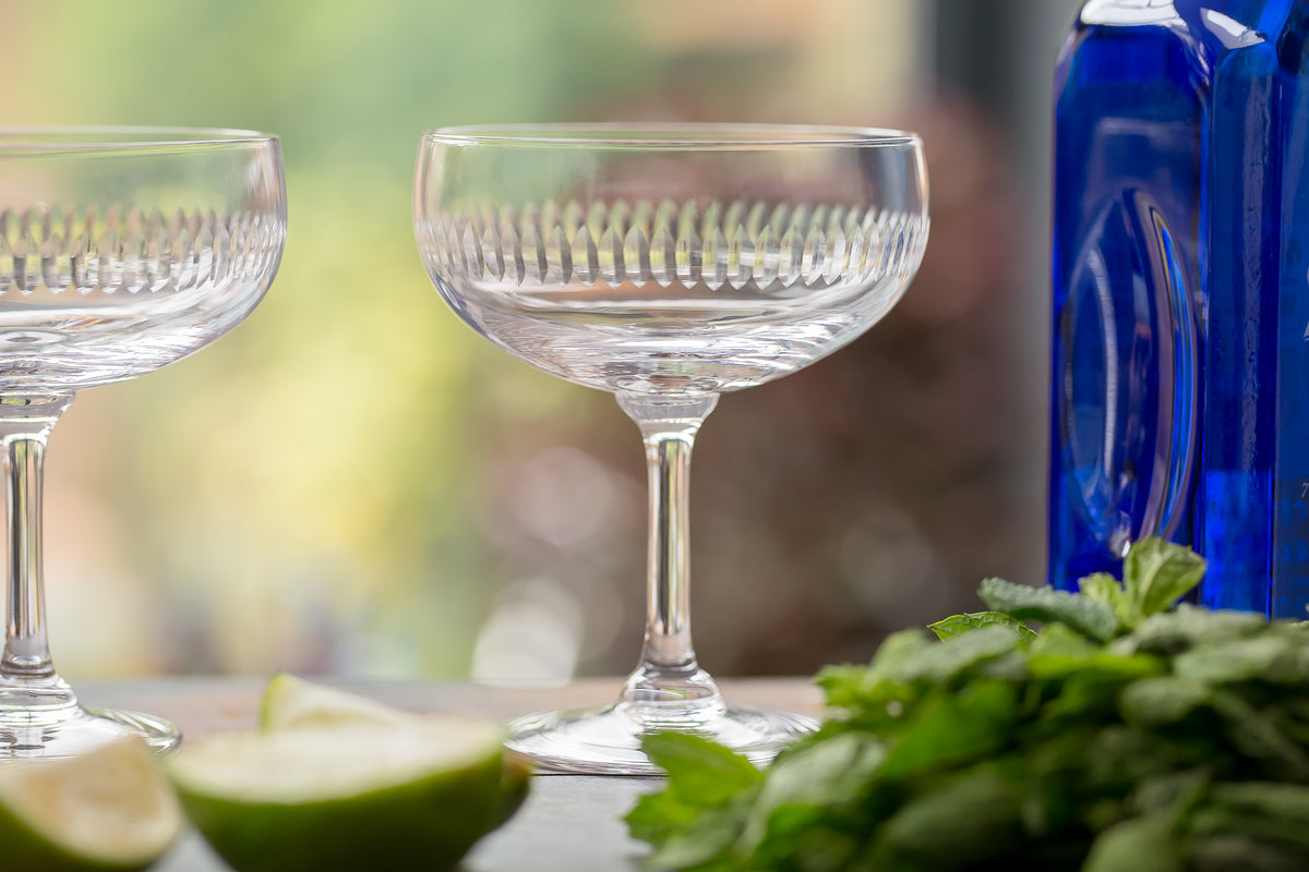 Crystal Cocktail Glasses with Spears Design, Set of Four