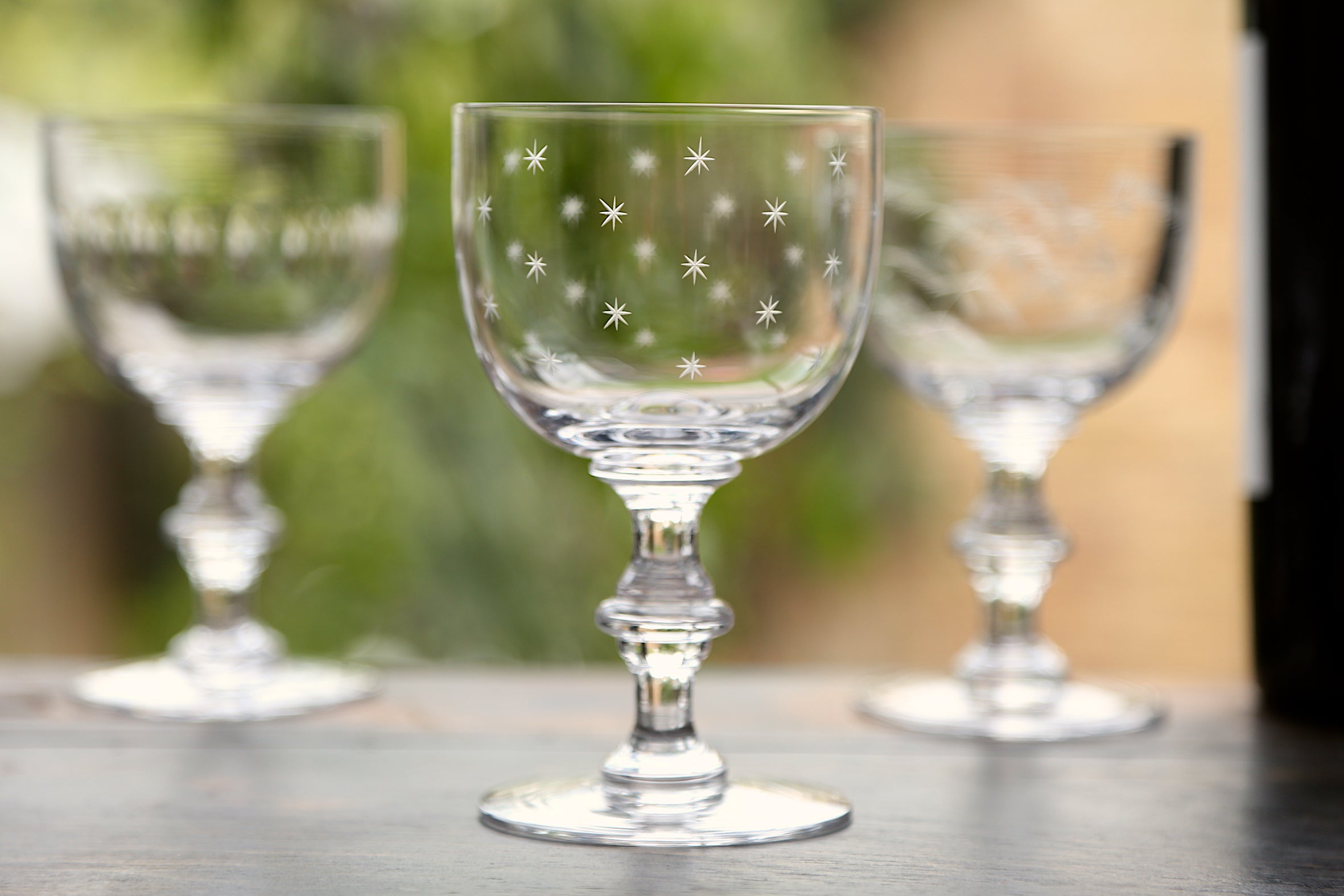 Crystal Wine Goblets with Stars Design, Set of Four