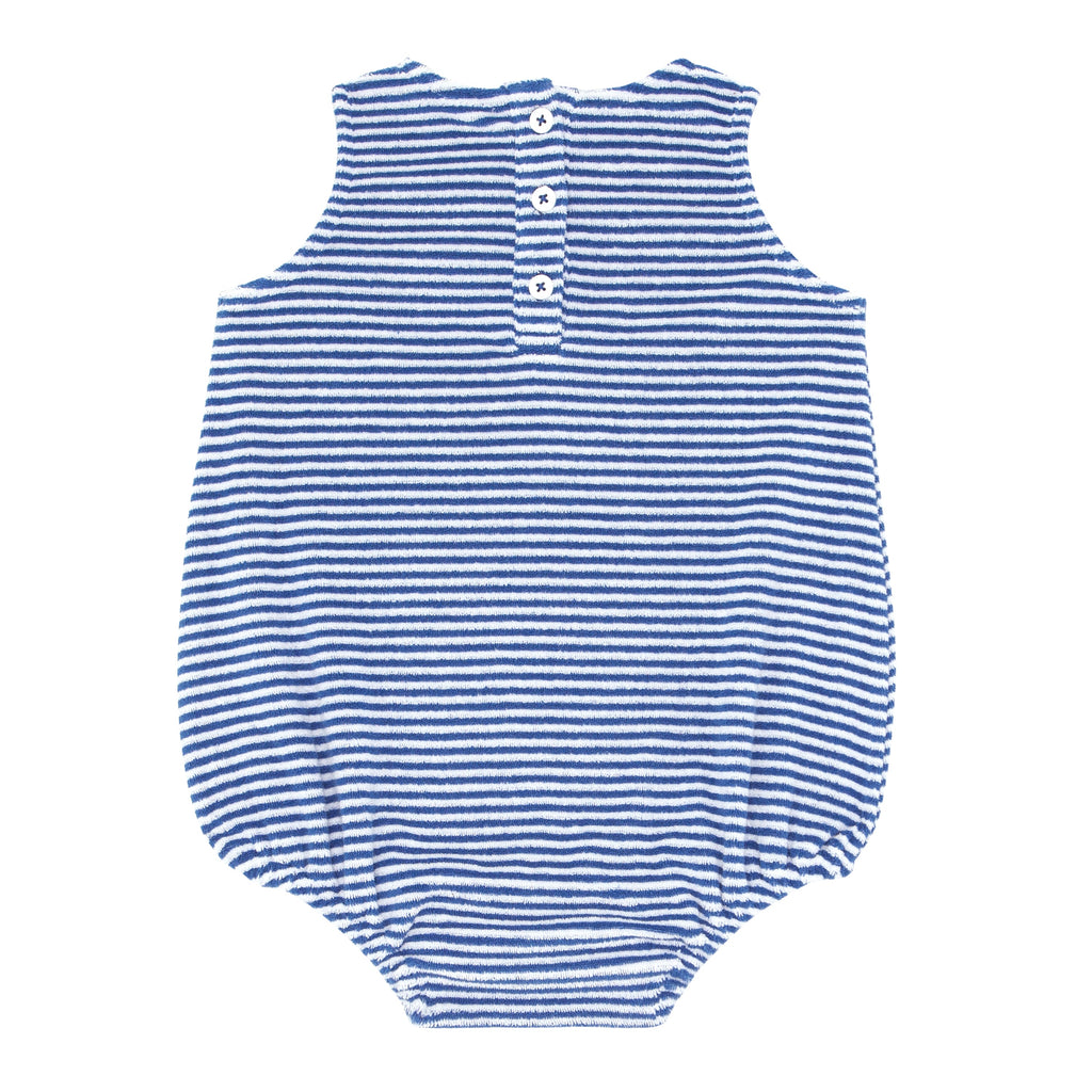Baby Boy Cove Blue Stripe French Terry Bubble Romper