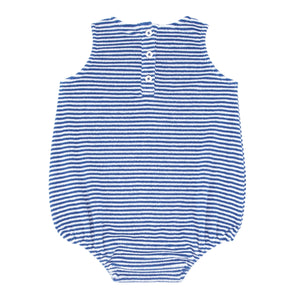 Baby Boy's Cove Blue Stripe French Terry Bubble Romper