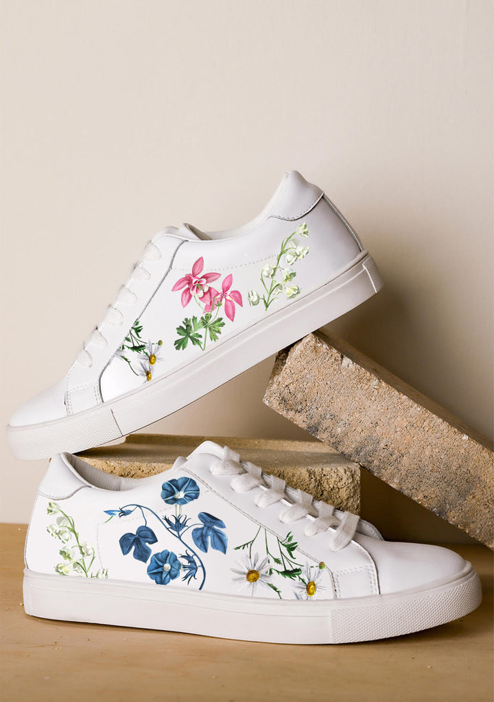 Women's Floral Print Canvas Shoes Casual Lace Low Top Skate - Temu