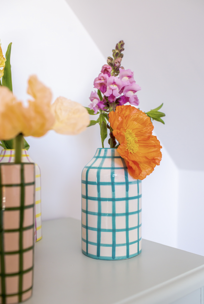 Genie in a Bottle Deco Vase & Bottle in Ibiza Blue Gingham