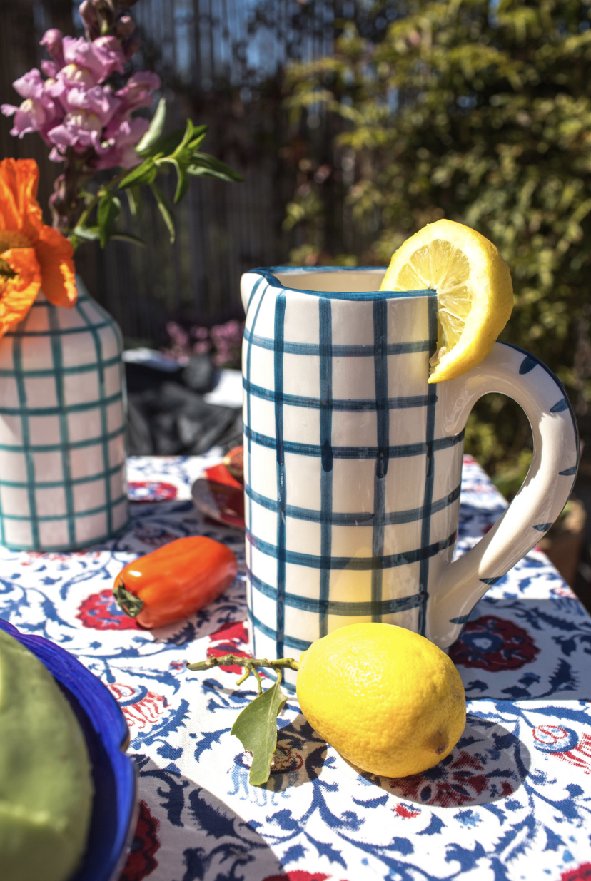 Drink Me Jug & Vase in Capri Blue Gingham
