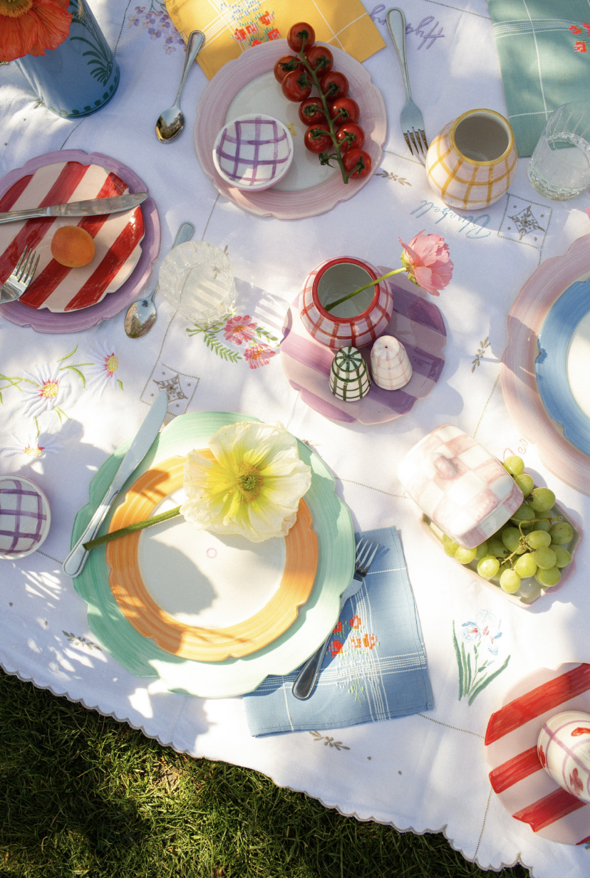 Buttercup Butterdish in White & Pink Checkerboard