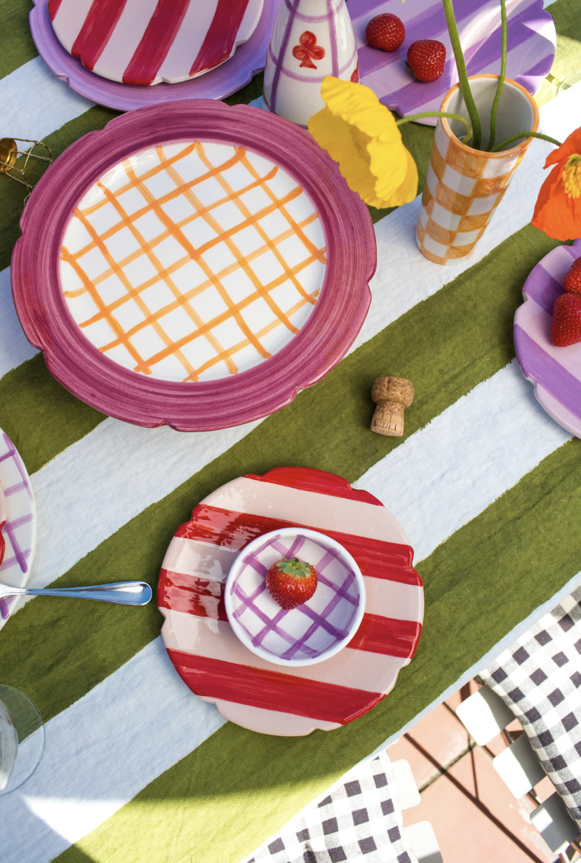 Hot Cakes Cake Stand in Raspberry & Orange Gingham